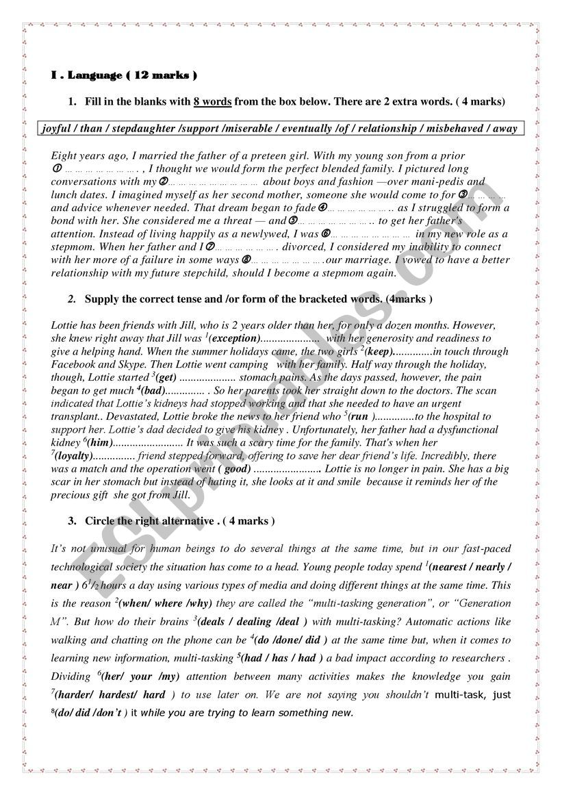Mid Term Test N1 2nd form  worksheet