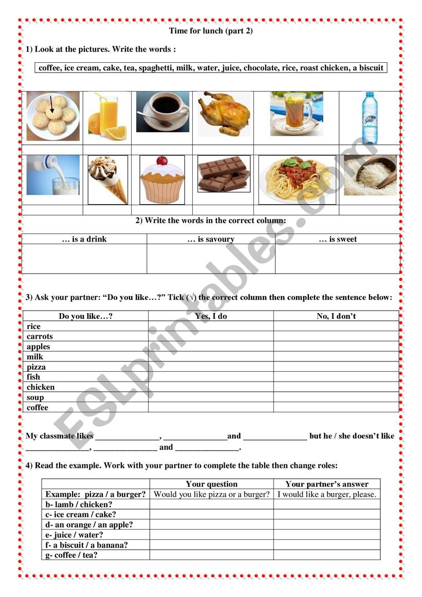 Time for lunch (part 2) worksheet