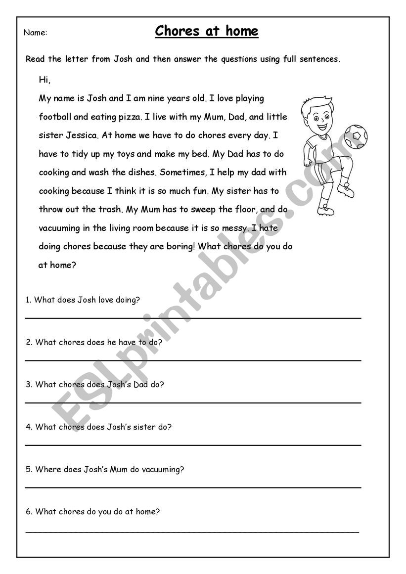 Chores Reading Comprehension - ESL Worksheet By Zxulu - Chores Reading Comprehension - ESL Worksheet By Zxulu