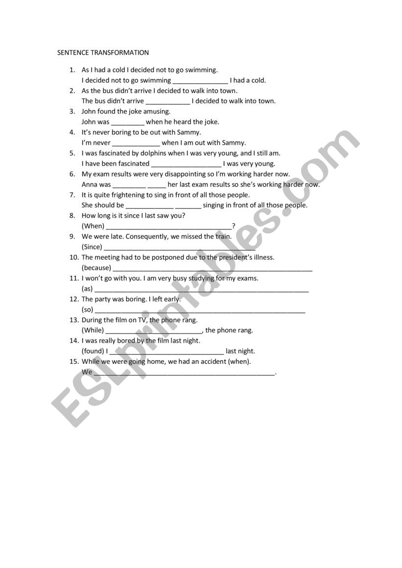 Sentence transformation B1  worksheet