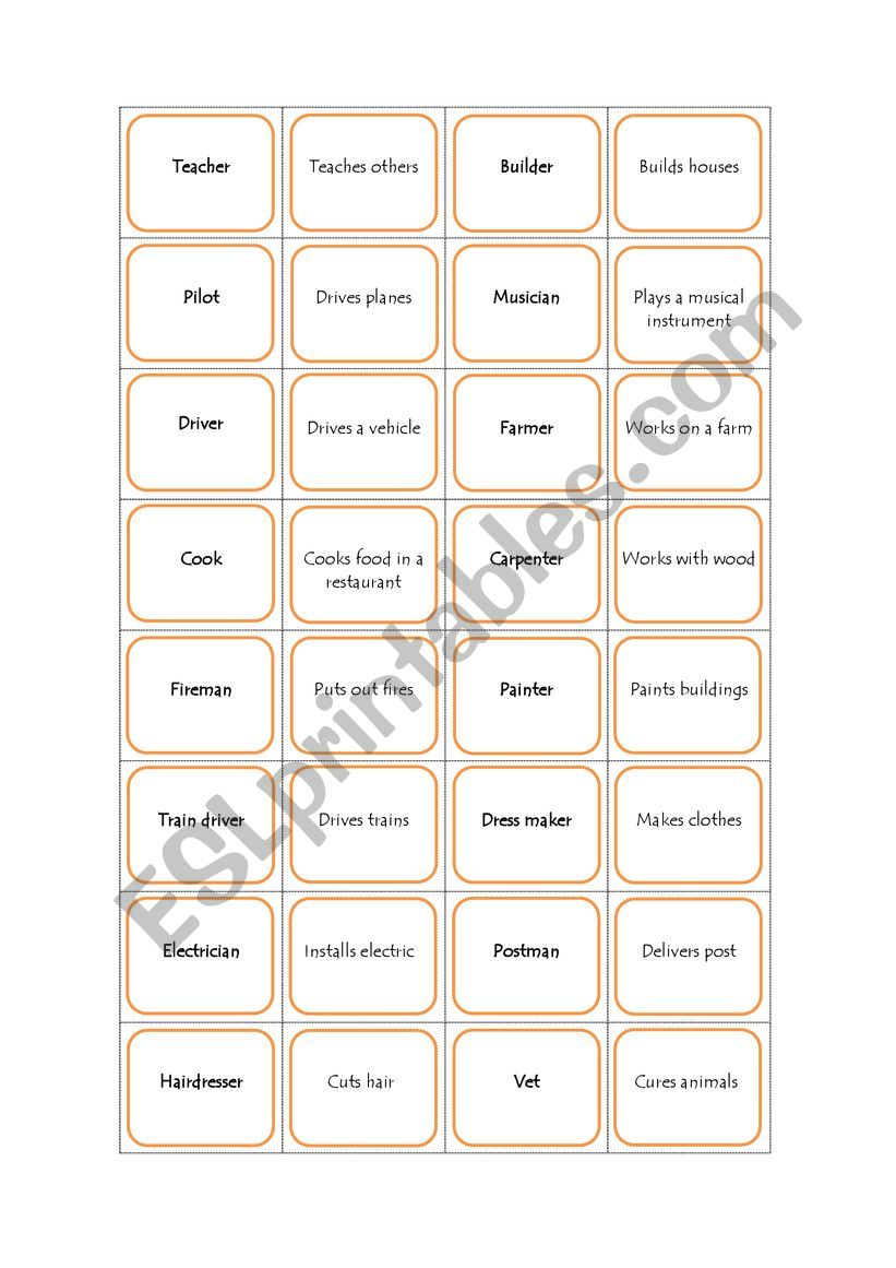 Jobs- memory game worksheet