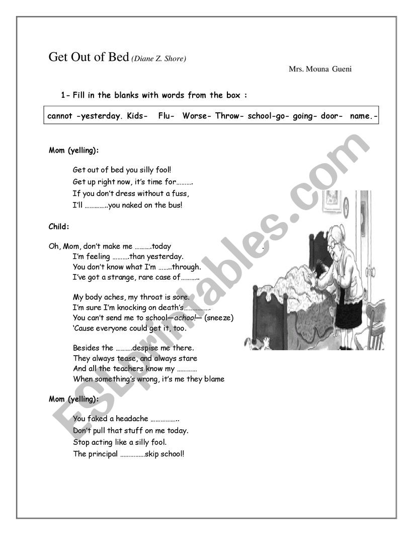 get out of bed poem  worksheet