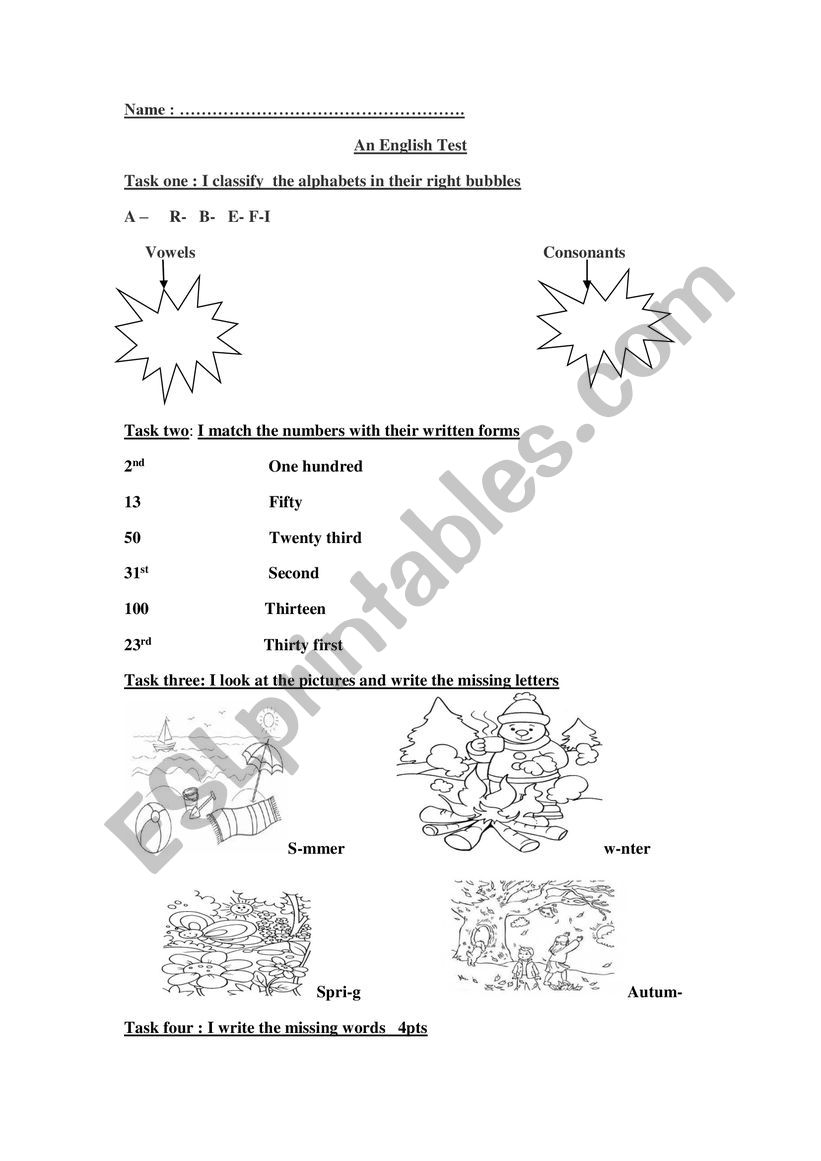   a test for beginners  worksheet