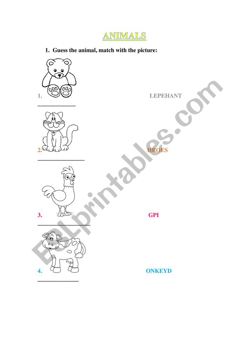 Animals worksheet