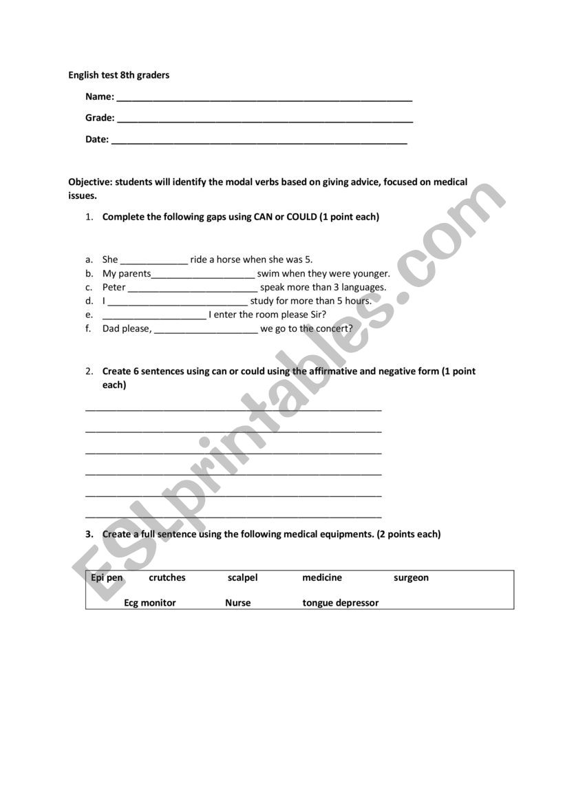 Modal Verbs worksheet