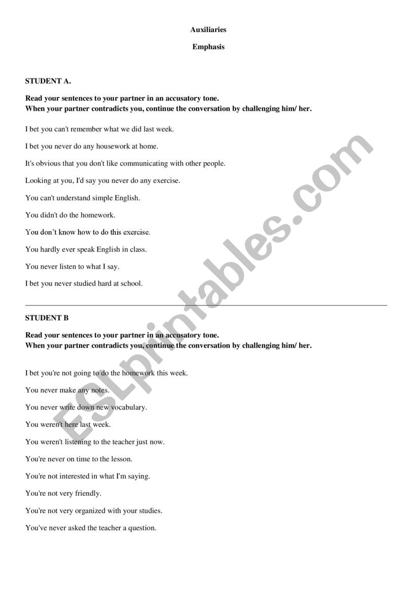 Emphasis with Auxiliary verbs worksheet