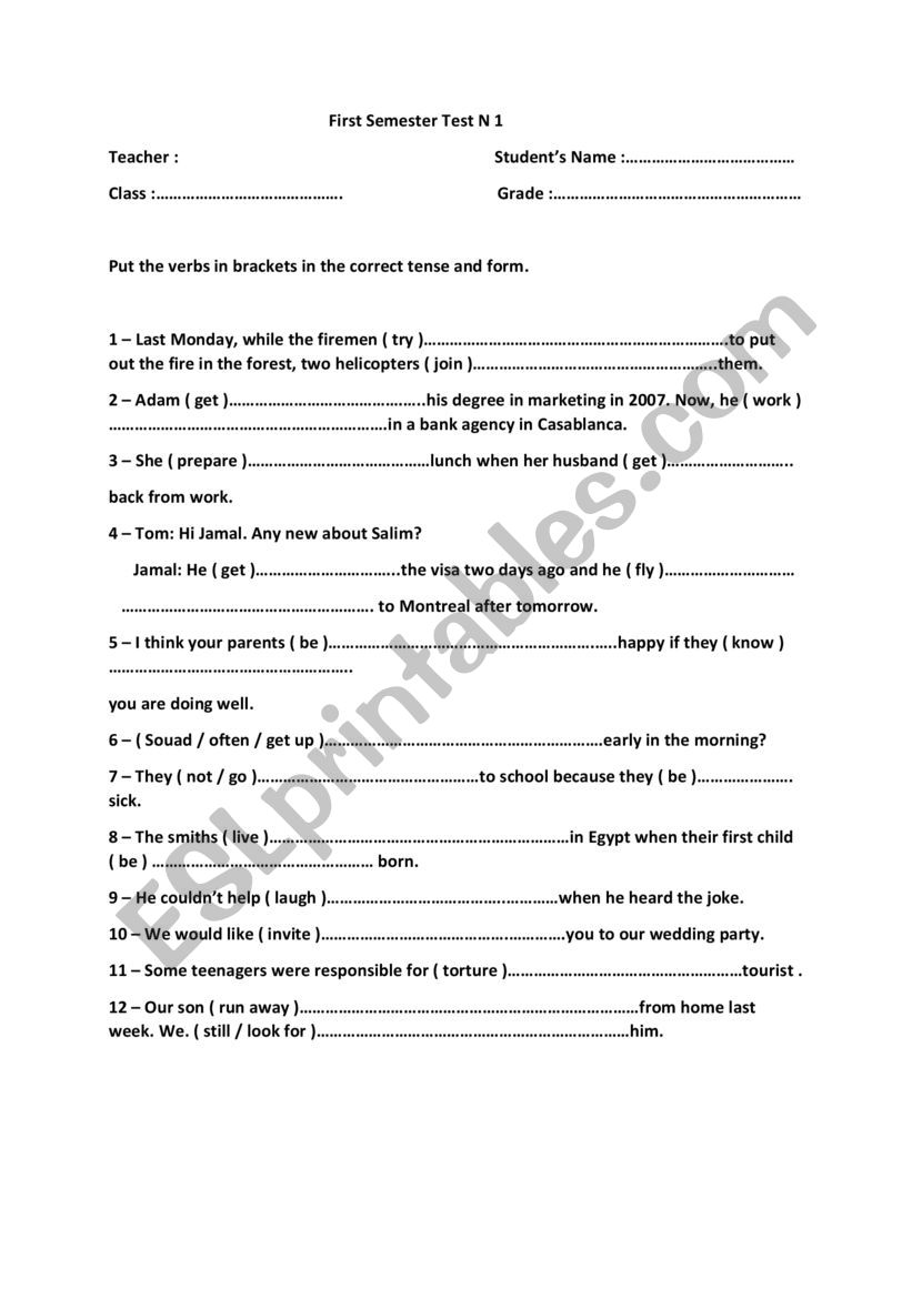 Mixed Tenses worksheet