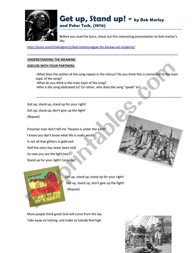 Get Up, Stand Up! - Bob Marley Worksheet