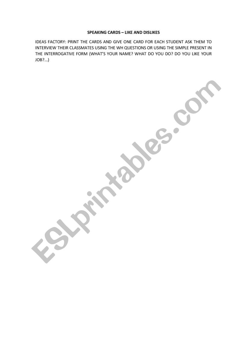 jOBS - Speaking cards worksheet