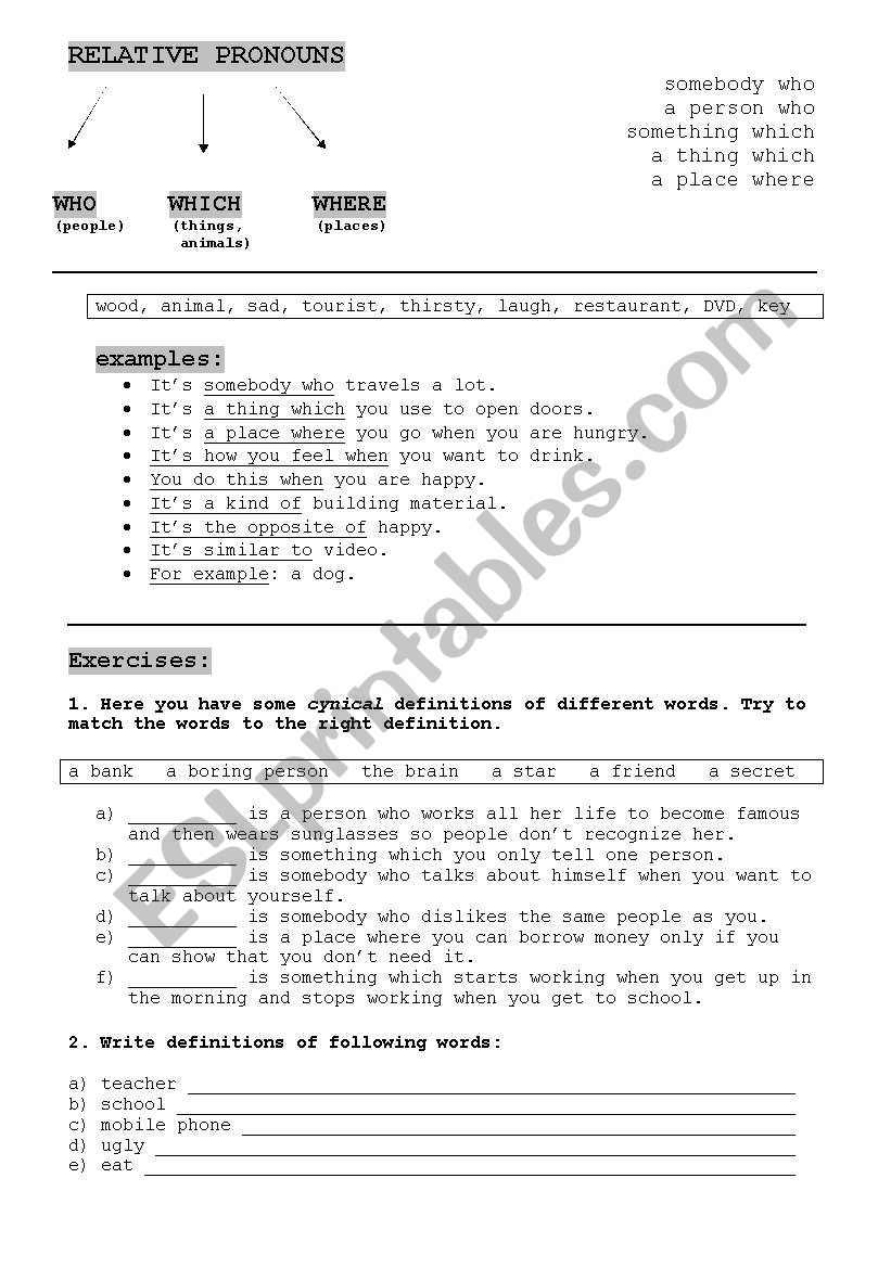 relative pronouns worksheet