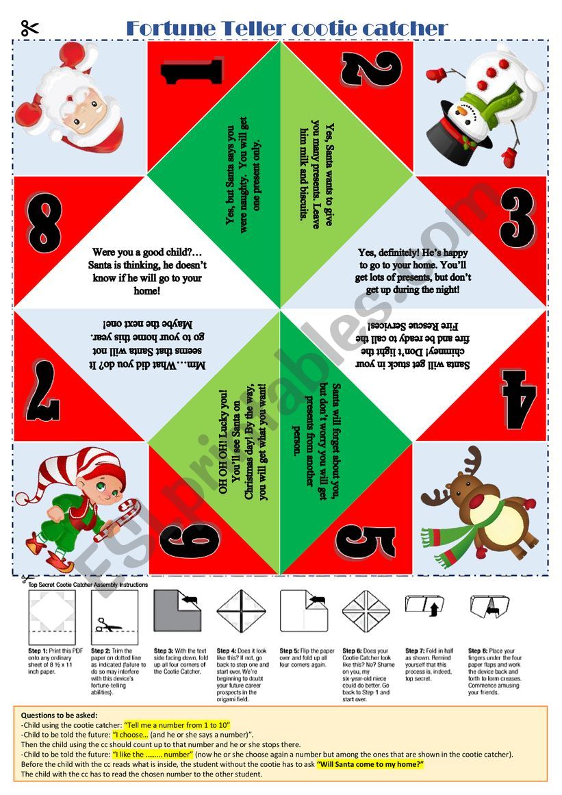 CHRISTMAS COOTIE CATCHER! worksheet