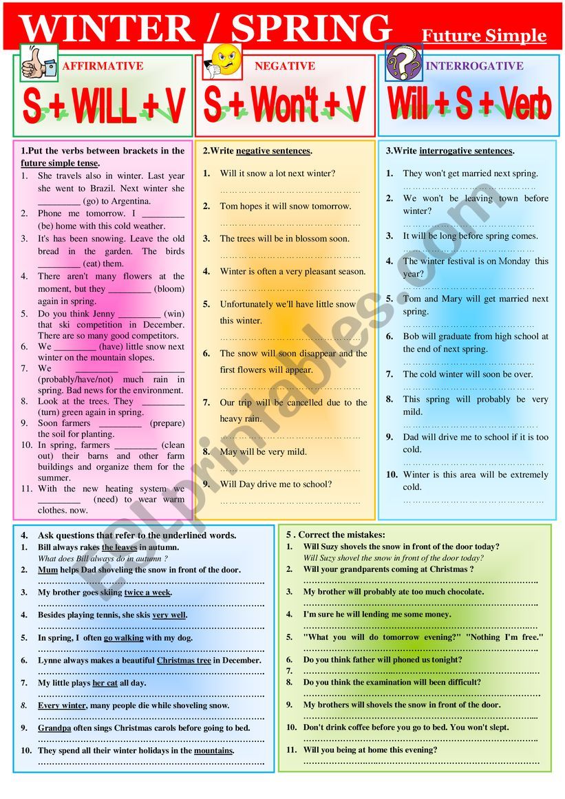 Grammar - Next winter/spring in the FUTURE SIMPLE with will  