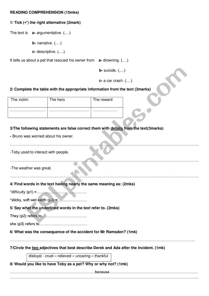 End of term test 3 worksheet