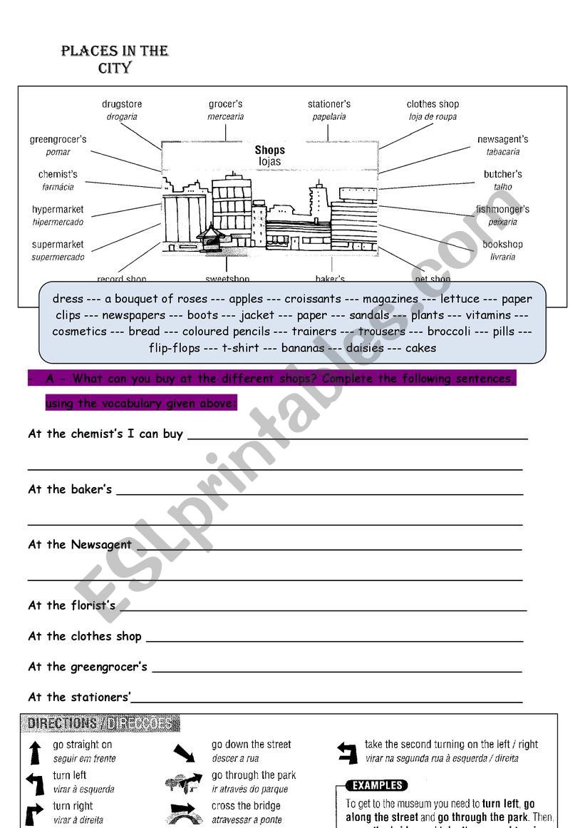 Places in the city worksheet