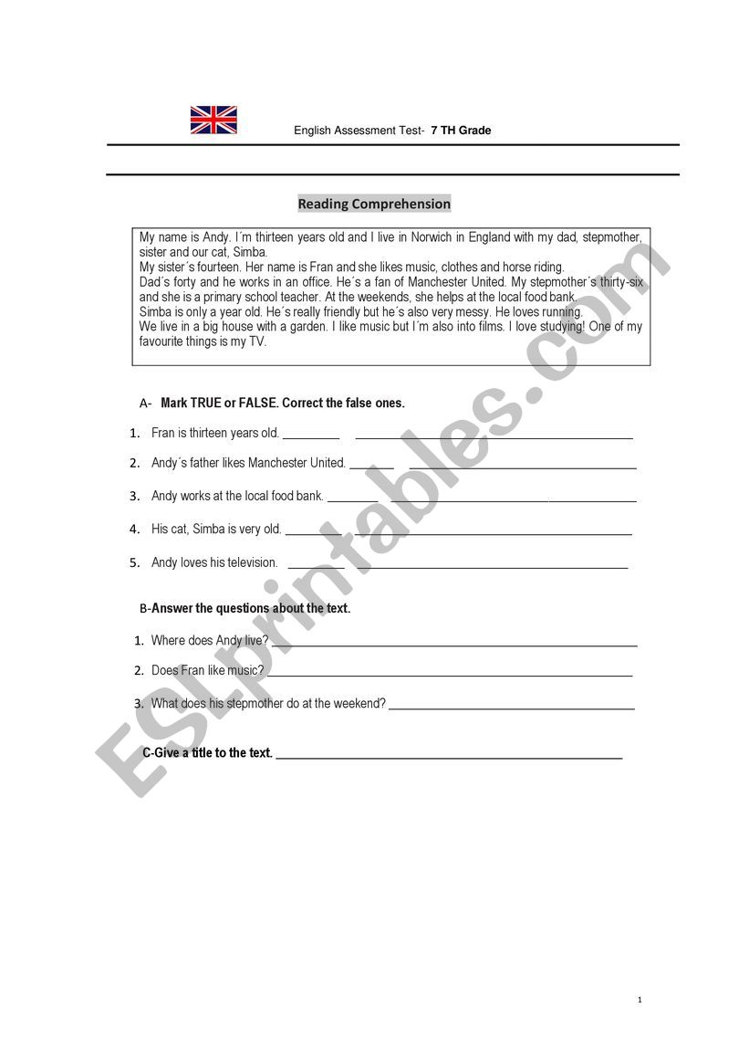 Test 7th grade worksheet