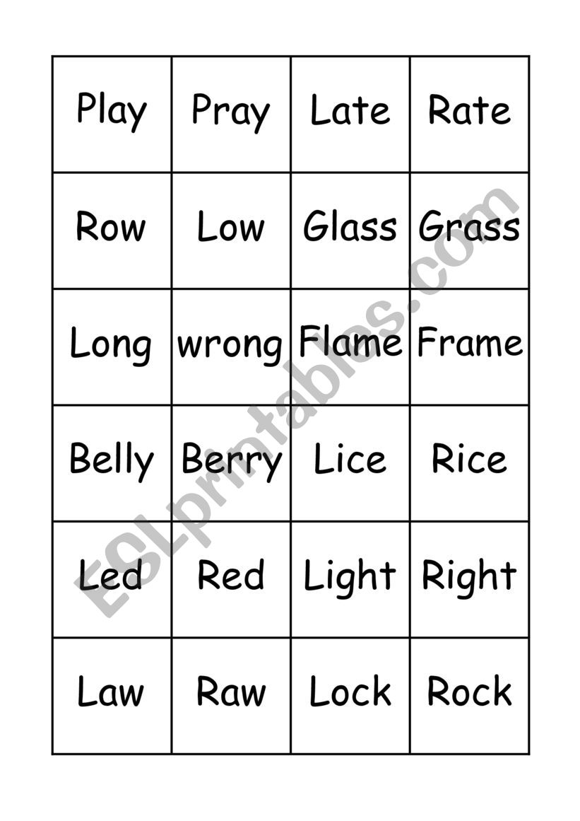R-L Pronunciation Cards worksheet