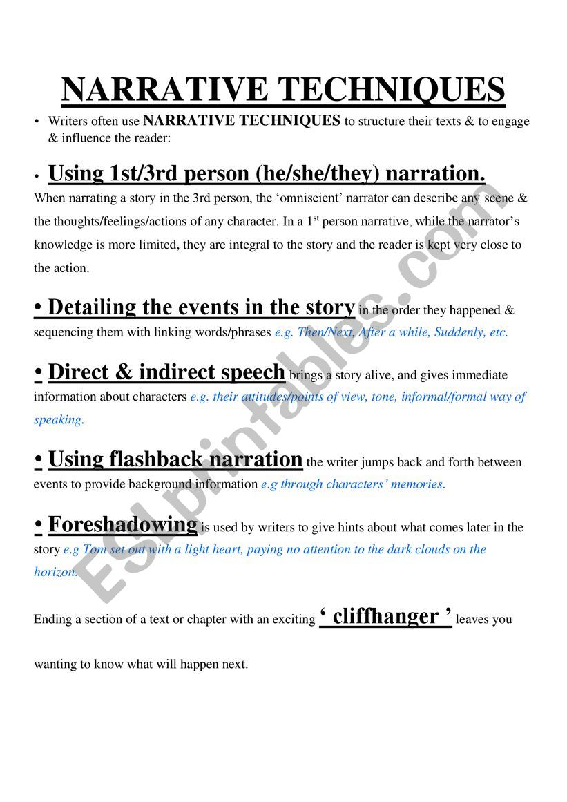 narrative tech worksheet