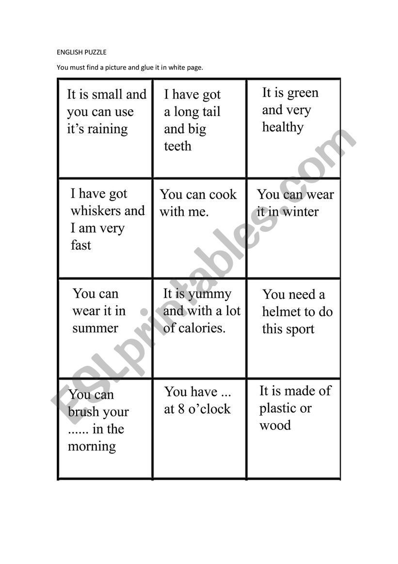 English puzzle worksheet