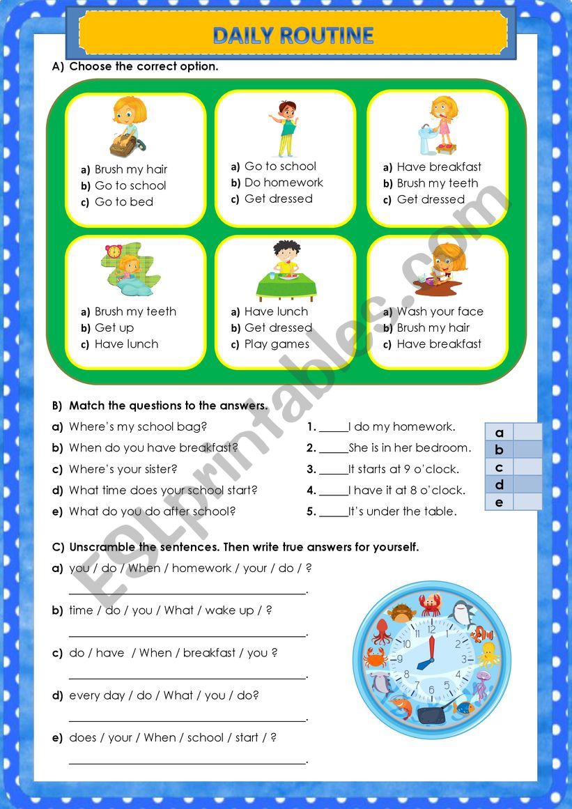 Daily Routines worksheet