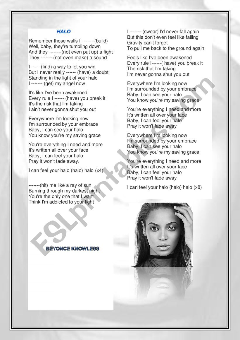 Beyonce Halo (Past Simple) worksheet