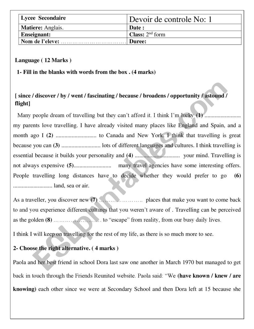 2nd form midterm test1 worksheet