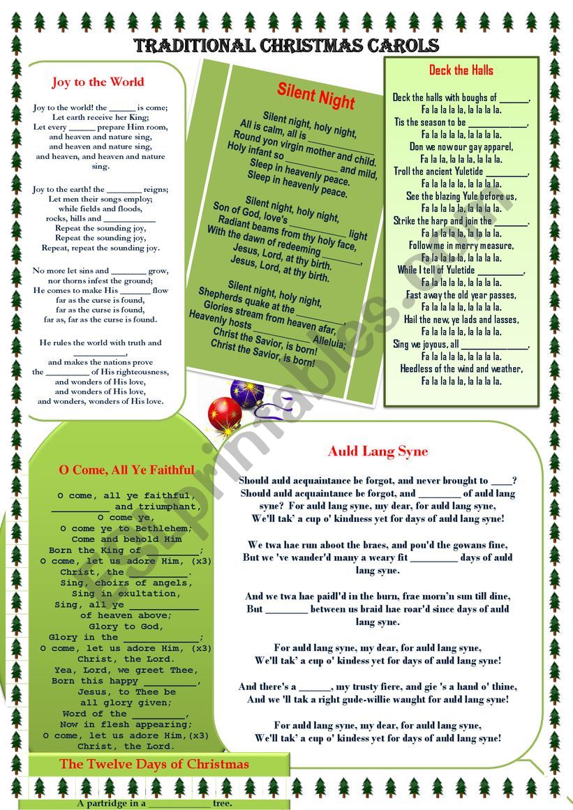 Traditional Christmas Carols worksheet