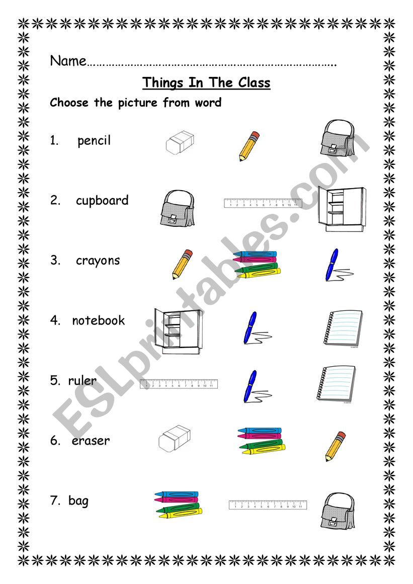 Things in the classroom worksheet