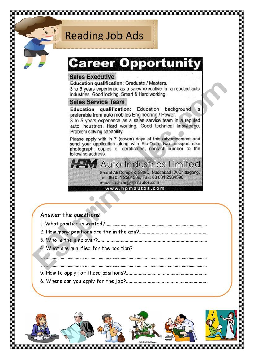 Job Advertisement worksheet