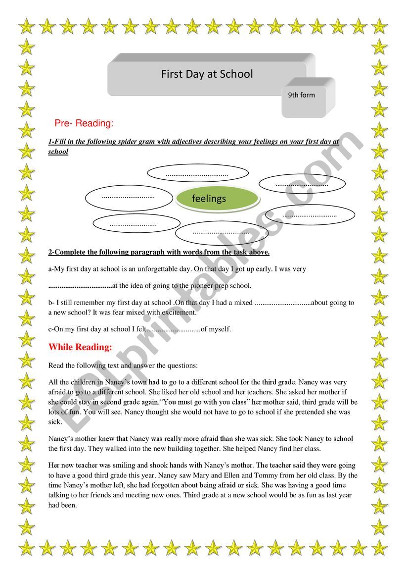 first day at school worksheet