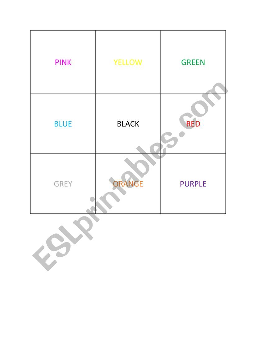 Bingo - colors worksheet