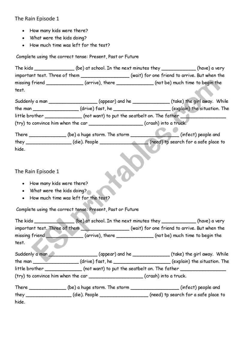 The Rain worksheet