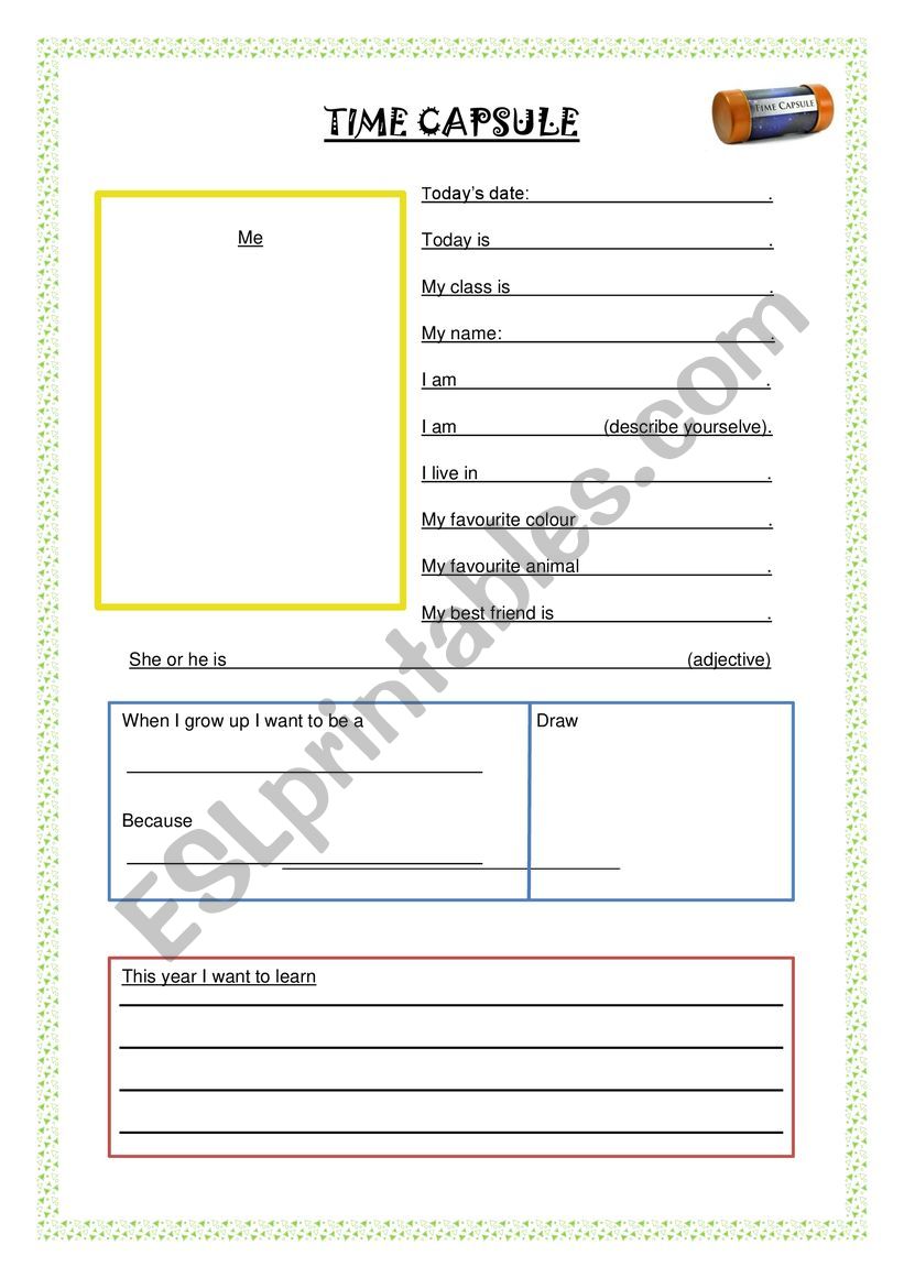 Time capsule worksheet