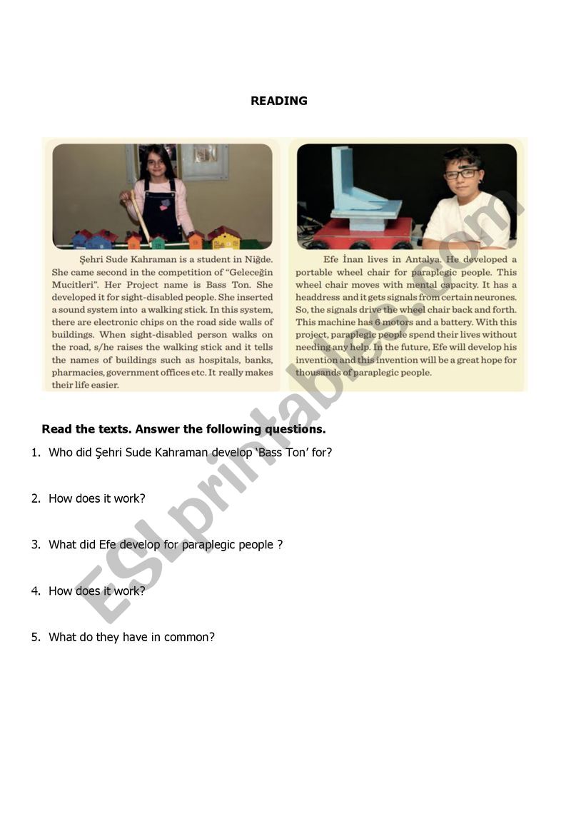 Reading comprehension worksheet about science 2