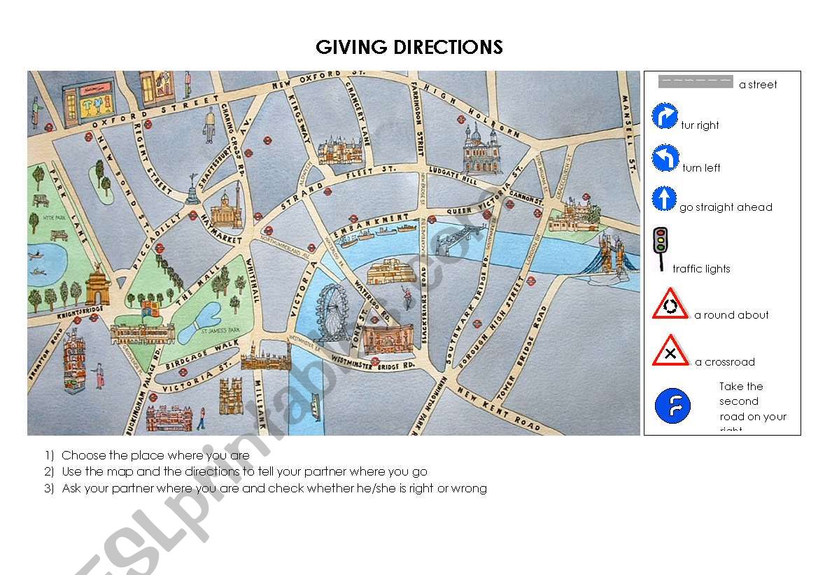 giving directions  worksheet