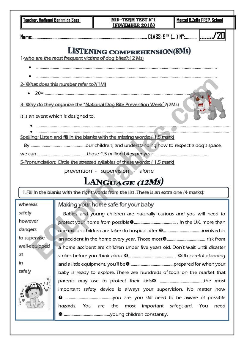 mid term test 1 9th form  worksheet