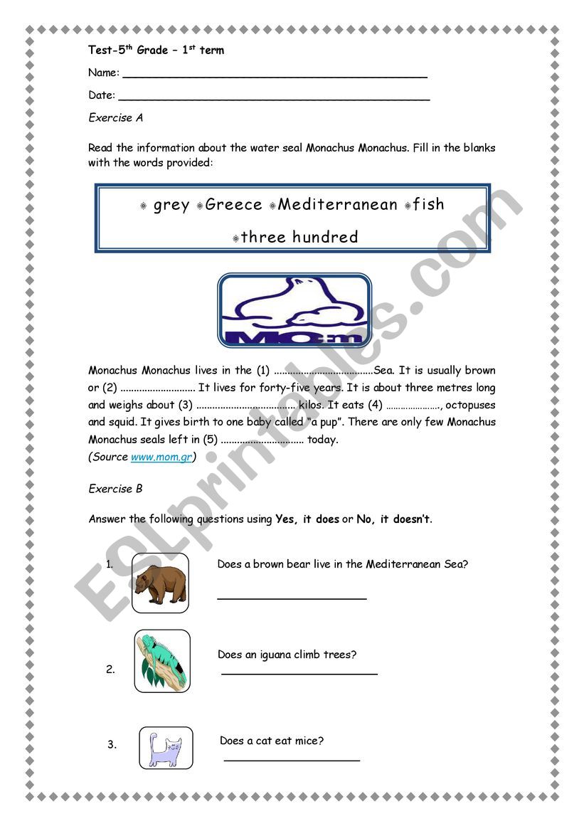 Animals worksheet