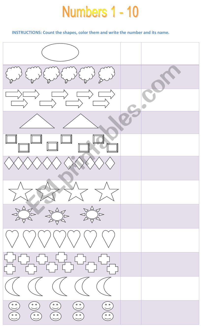 Numbers 1 to 20 worksheet