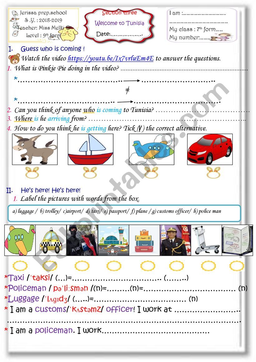 welcome to Tunisia worksheet