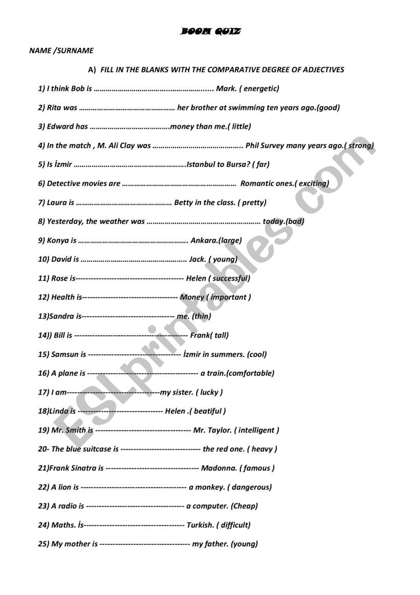 comperatives worksheet