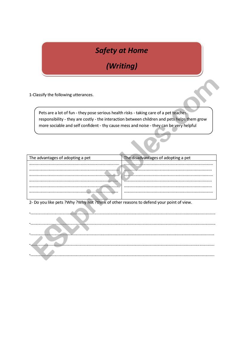 writing about safety at home worksheet