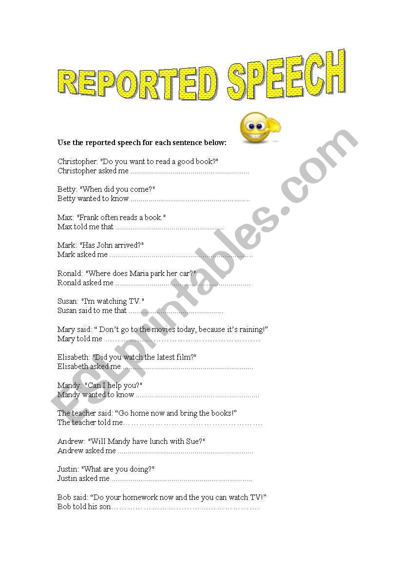 RPORTED SPEECH worksheet