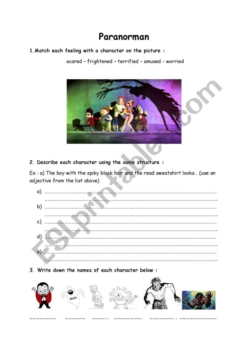 Paranorman worksheet fear vocabulary