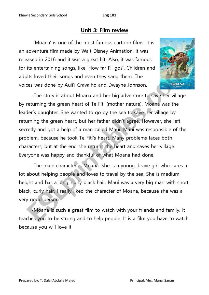 Film review - Moana  worksheet