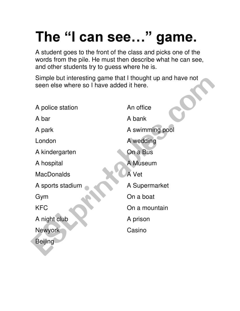 I can see.... Game worksheet