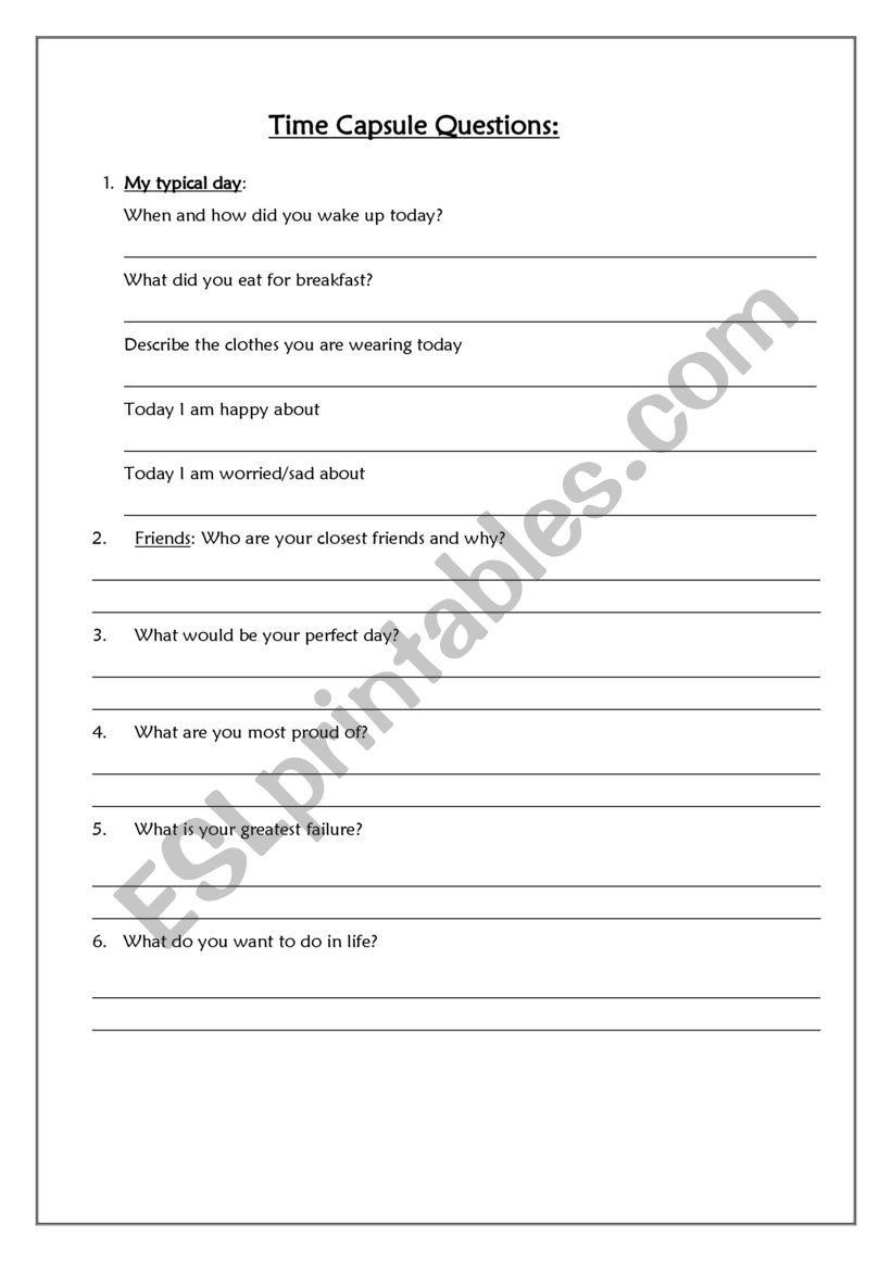 Time Capsule worksheet