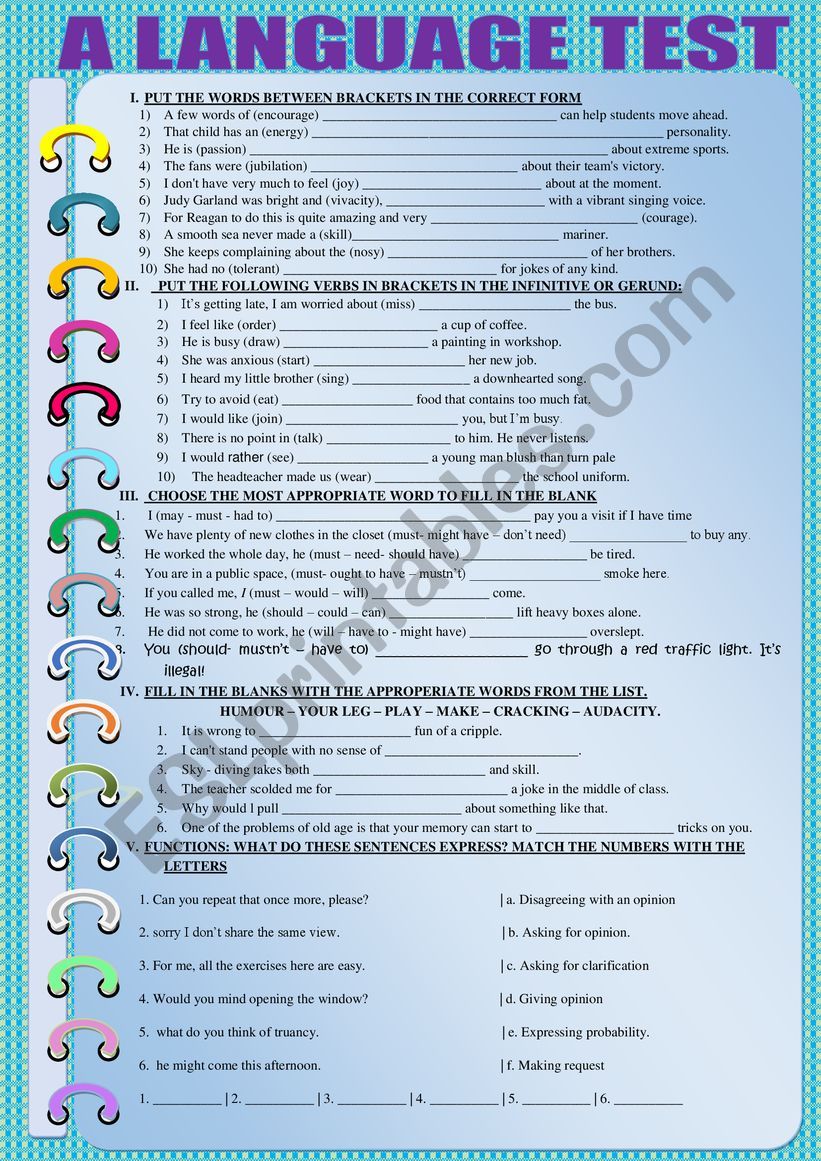 A LANGUAGE TEST worksheet