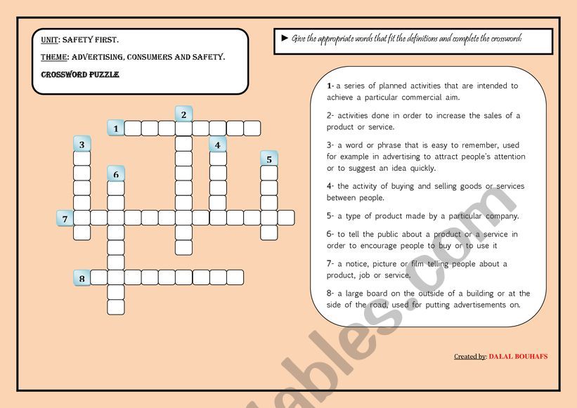 safety first ( advertising) crossword puzzle