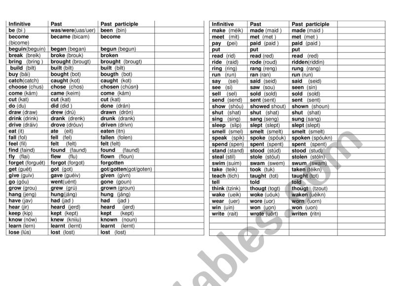 irregular  verbs   worksheet