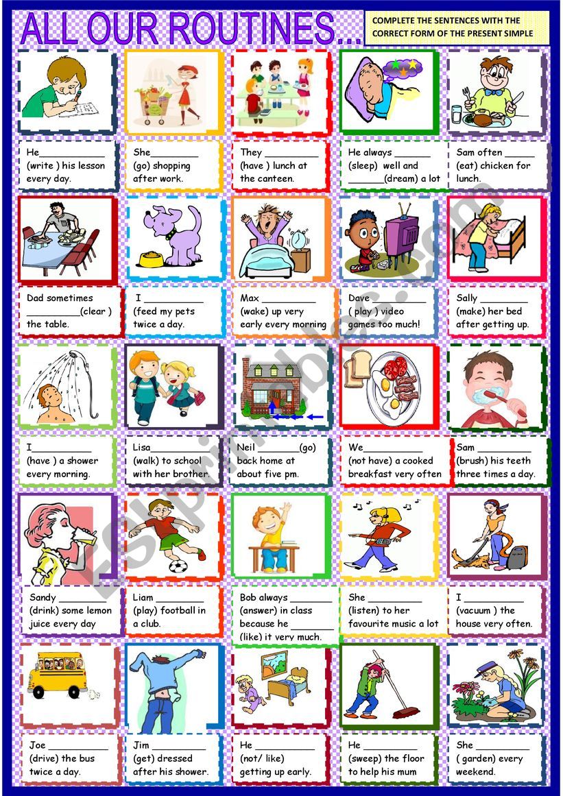 Our routines : present simple worksheet