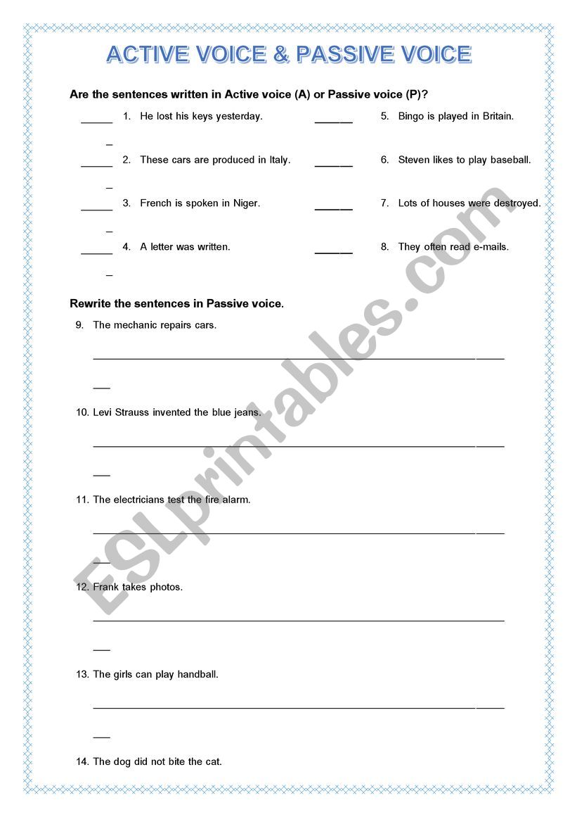 ACTIVE & PASSIVE VOICE  worksheet